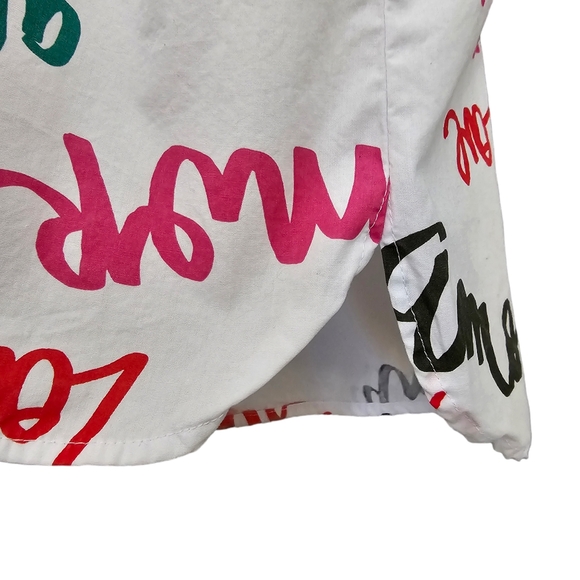 Nwot NY & CO White & Multicolored Script Words 3\4Sleeve Collared Shirt Dress - Picture 12 of 16